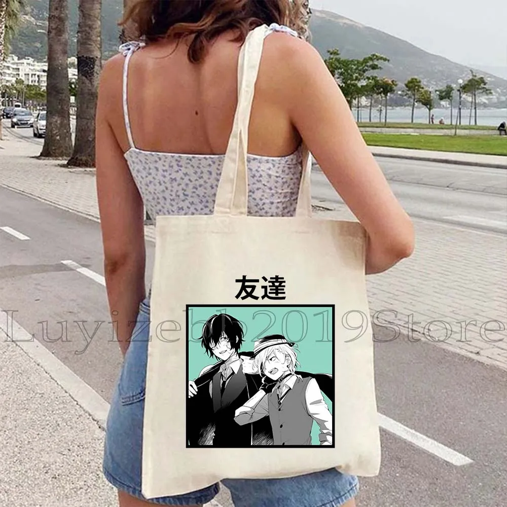 Japan Anime Bungou Stray Dogs Canvas Shoulder Tote Bag Chuuya Nakahara Osamu Dazai Cute Handbags Casual Shopping Girls Handbag