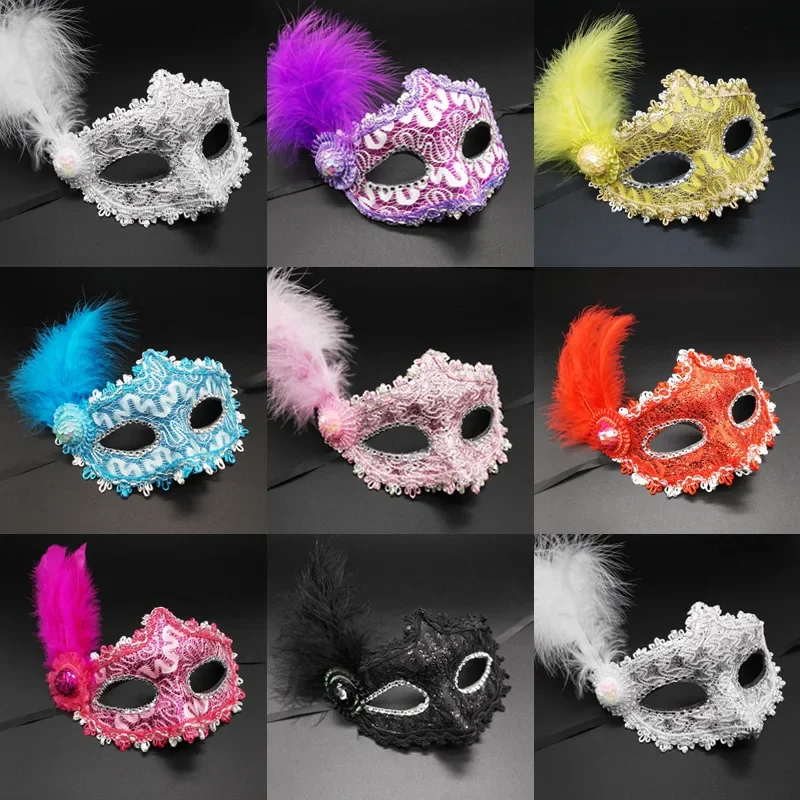 

24pcs Mardi Gras Mask Feathers Venetian Masquerade Masks for Carnivals Halloween Cosplay Party Girls Women Lady