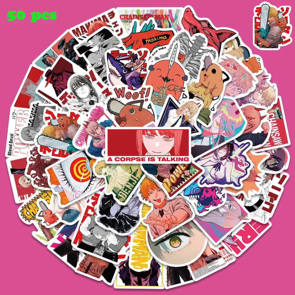 

50pcs Hot Anime Chainsaw Man 2 Stickers Cartoon Graffiti Decals for Laptop Luggage Guitar Computer PS5 Stickers Kids GiftsToy