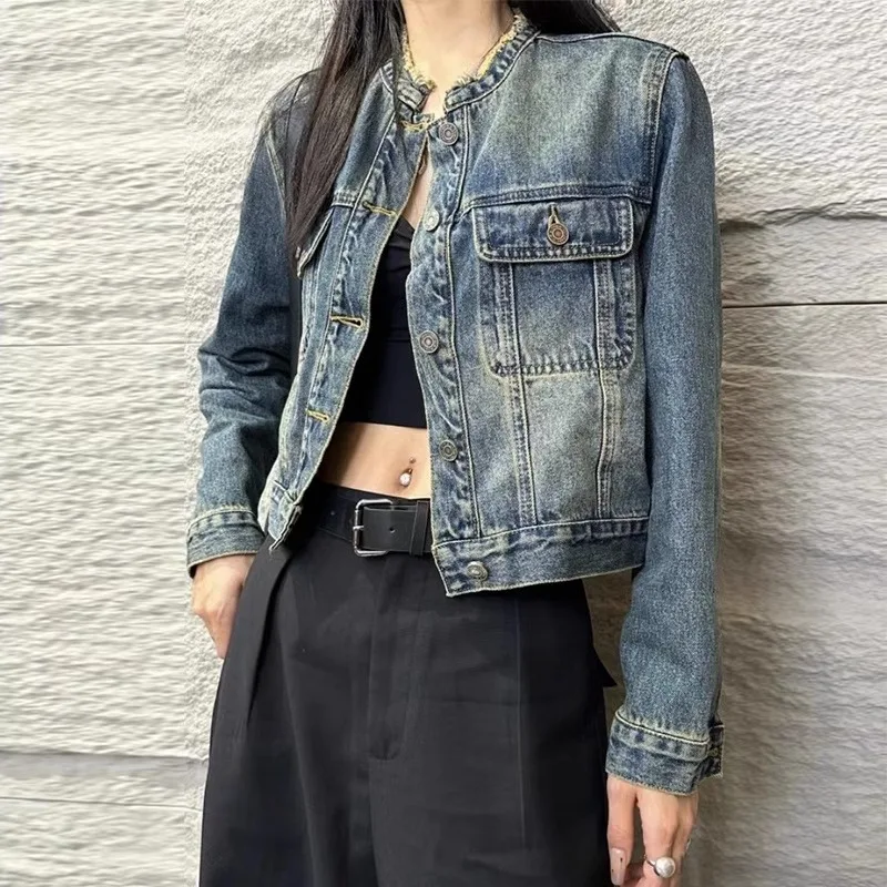 Vintage Wash To Do Old Denim Coat Women's Early Autumn New Loose All-match Single Breasted Short Jacket Top Woman clothing autumn winter new denim pants men s d2 jeans slim fit small feet wash deep blue 3d cut worn out paint