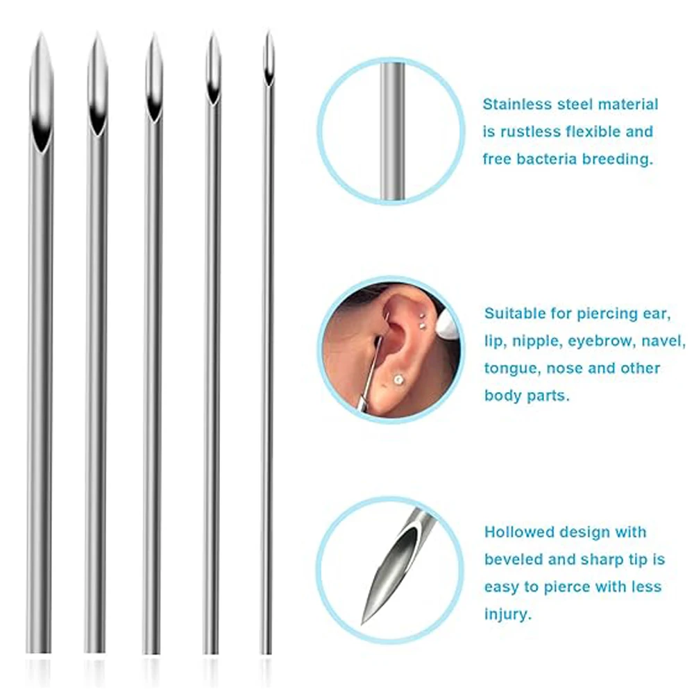 10/20/100PCS Sterile Piercing Needles Surgical Steel Body Piercing Needle Disposable 12G 14G 16G 18G 20G For Nose Lip Supply 4
