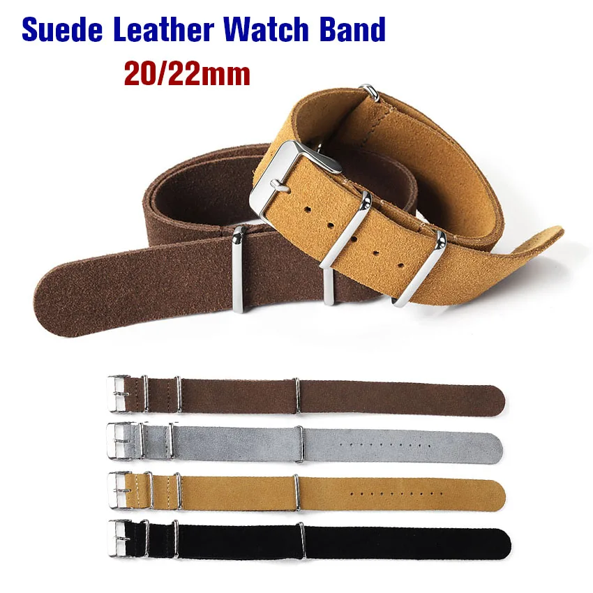 Cinturino Militare In Pelle Scamosciata 20Mm 22Mm Per Swatch Retro Cinturino In Vera Pelle Morbido Vintage Donna Uomo Bracciale Marrone Nero
