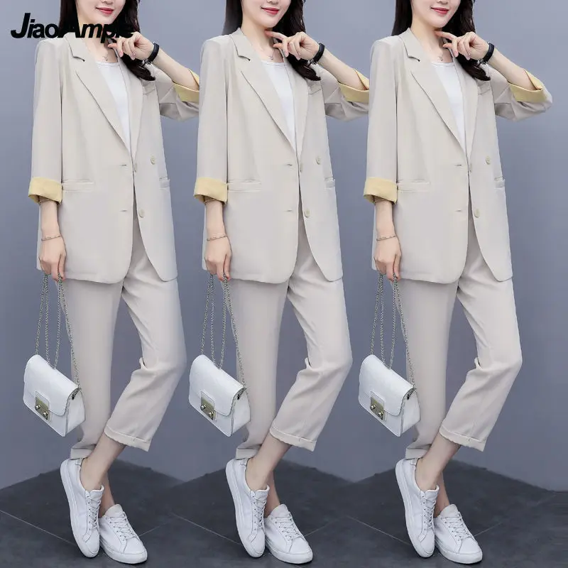 Women's Elegant Professional Wear 2024 Spring Autumn New Suspenders Suit Jacket Pants Three-piece Korean Fashion Blazers Set women s autumn winter new tassel suit jacket matching set korean elegant slim temperament professional blazers pants two piece