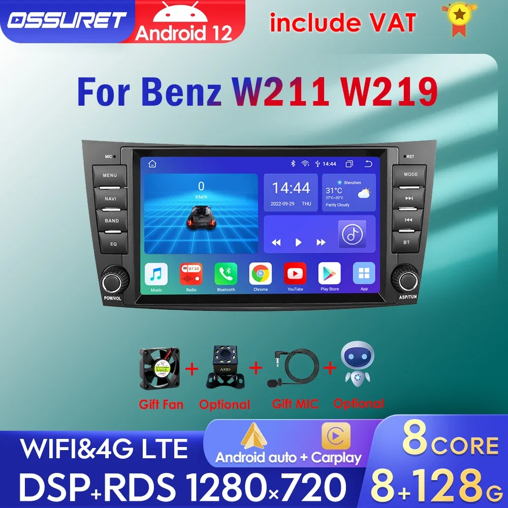 Android 12 Autoradio Stereo Multimidia Player Per Benz Classe E W211 2002-2009 Cls-Clk-Classe G W463 W209 W219 Gps Navi Ai Carplay