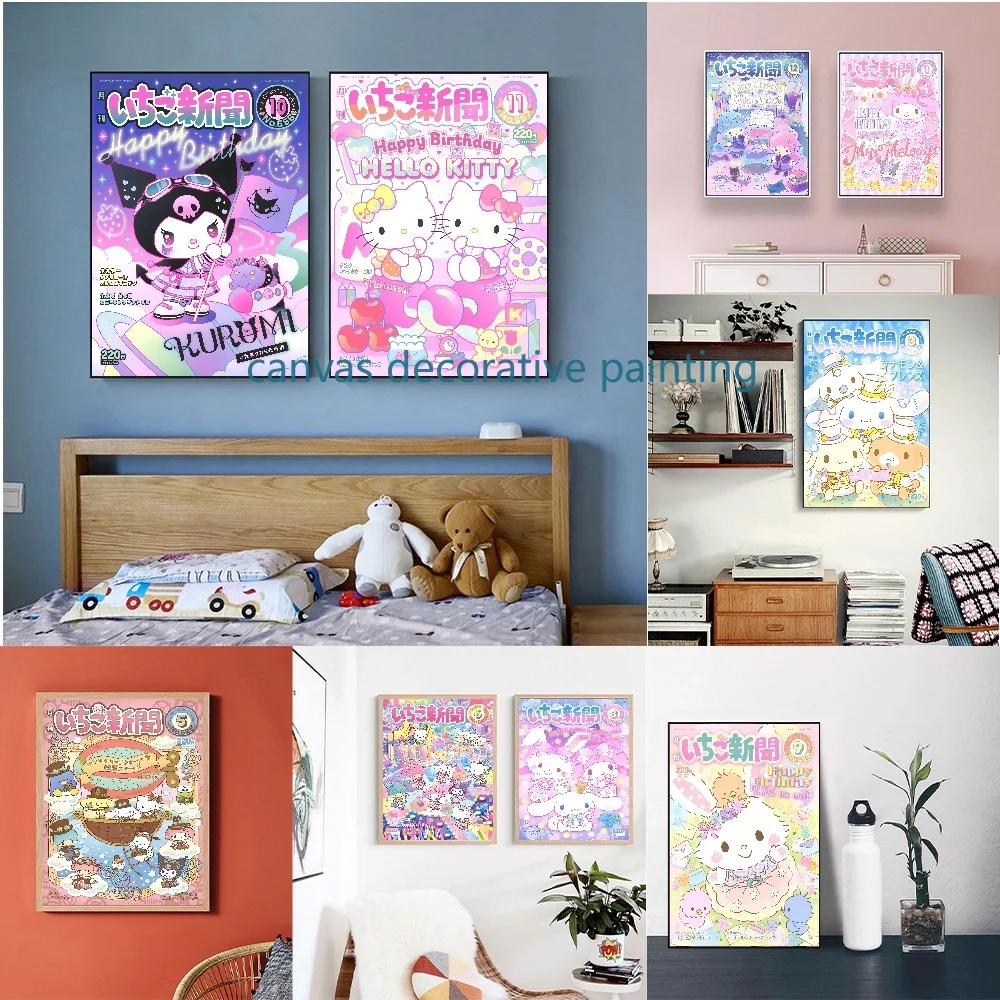 

Постер Sanrio с рисунком Hello Kitty, картина маслом, печать, художественное украшение для детской комнаты, подарок на день рождения, милый мультяшный персонаж, плакат