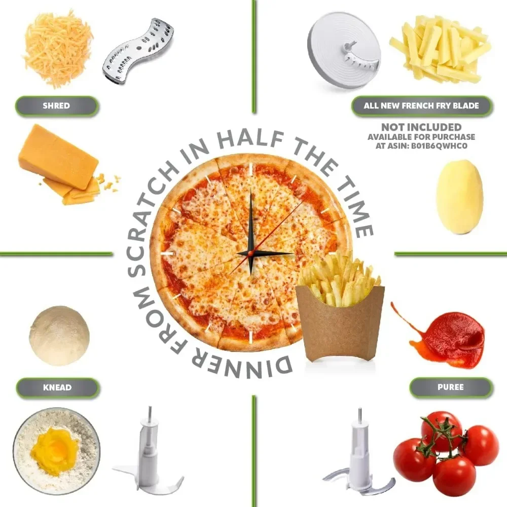 12 Cup Food Processor Ultra Quiet Powerful motor, includes 7 Attachment Blades + Chopper and Citrus Juicer , Made i 4