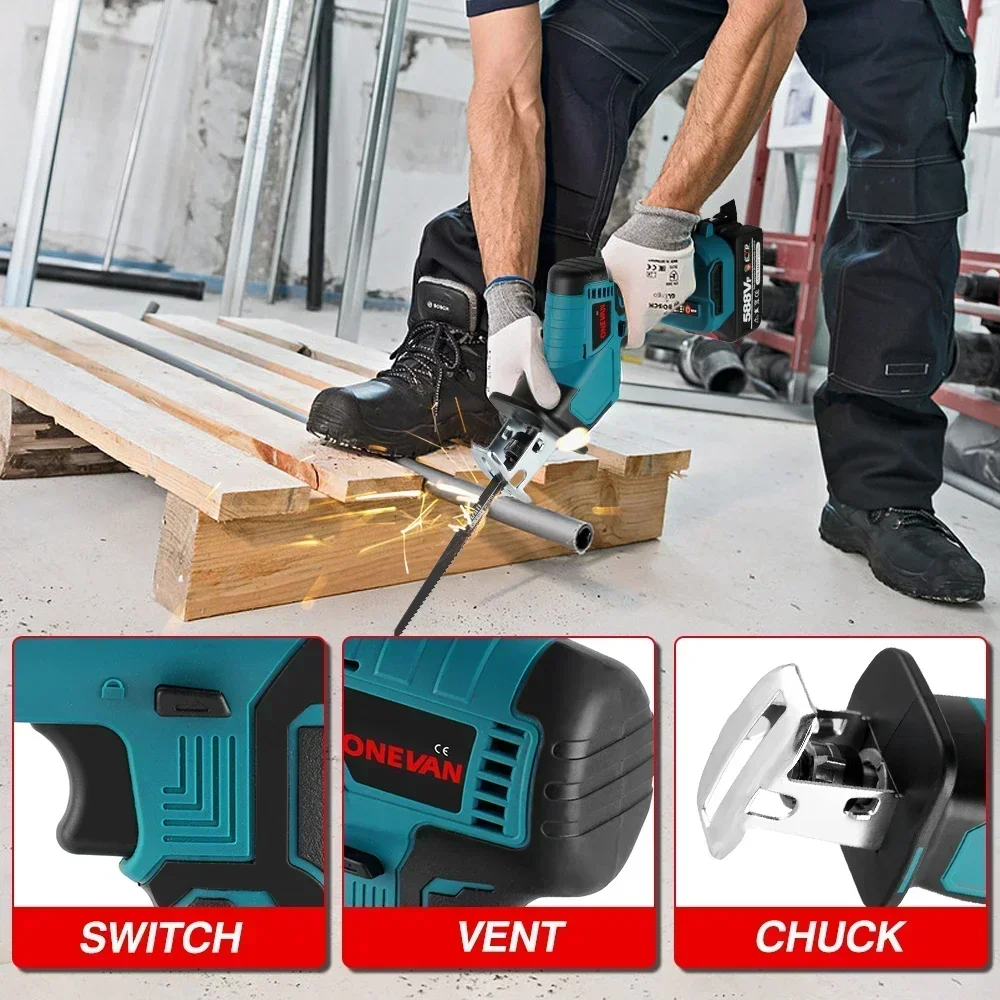 3600w 12000spm Brushless Reciprocating Saw Wireless Chainsaw Cut Saw Wood Cutting Tools With Sawblade For Makita 18V Battery 2