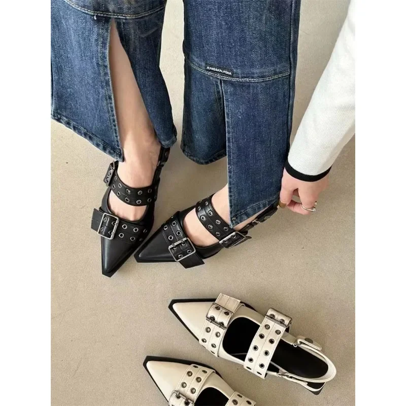 women's sandals summer 2024 Ballet flats women Pointed rivet single shoe Platform Woman heeled sandals zapatos de mujer 6