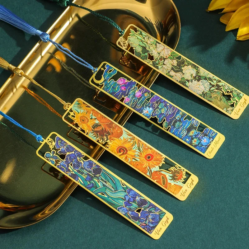 1pc Retro Floral Painting Metal Bookmark Hollow Bronzing With Tassel Book Lovers Stationery
