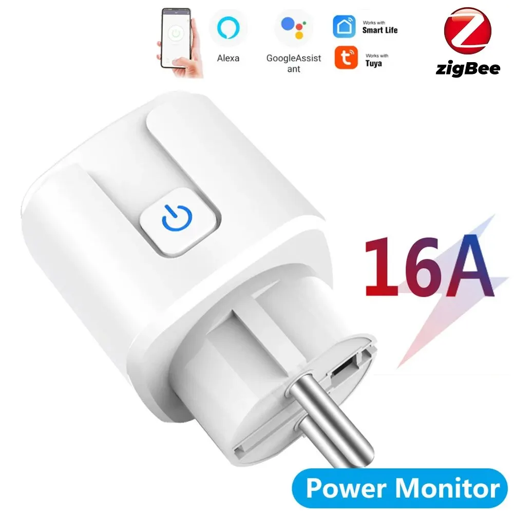 Tuya EU Plug Zigbee or WIFI 16/20A, Smart Socket With Power Monitor Timing, Voice Control Work with Alexa Google Home Alice 1