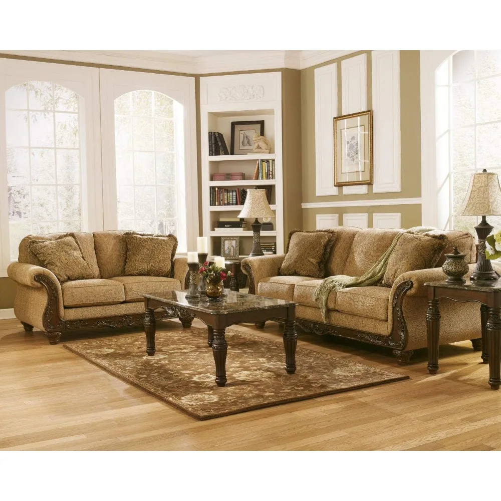 North Shore traditional faux marble 3-piece table set includes coffee table and 2 end tables cafe furniture set for living room