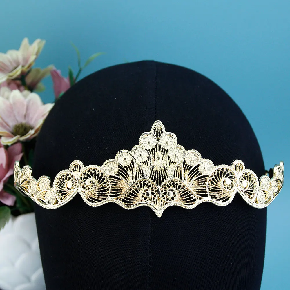 SunspicemsGoldColorArabicWomenCrownMetalArabesqueTiarasAlgeriaBrideHairJewelry