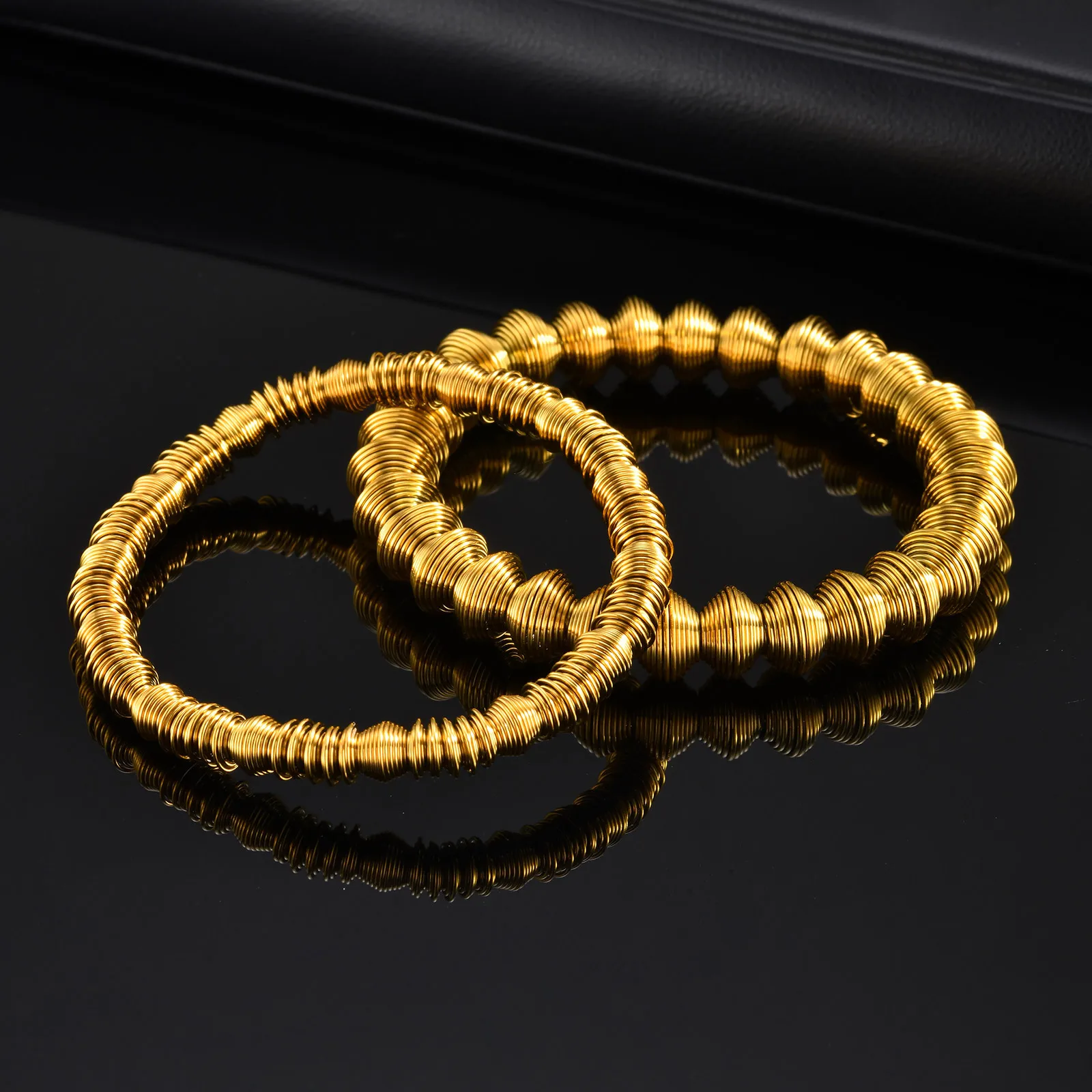 Gold Color Spring Bracelets for Men Women,Stainless Steel Elastic Wristband Arm Bracelet,Trendy Jewelry Gifts