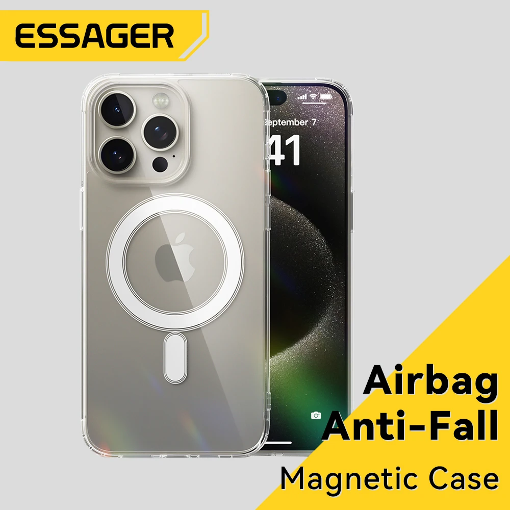 

Магнитный прозрачный противоударный чехол Essager для телефона iphone 15 14 13 Pro Max, силиконовый мягкий чехол