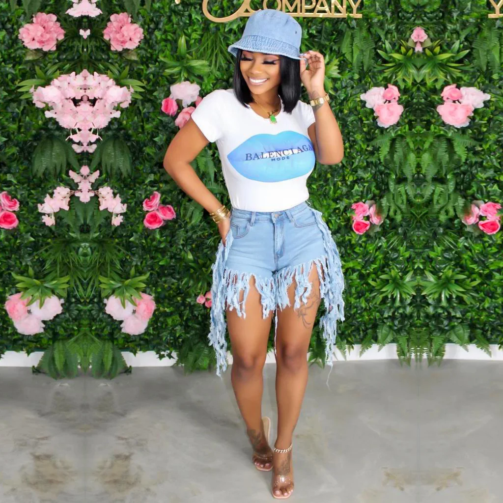 Women Summer Fringe Tassel Denim Shorts 