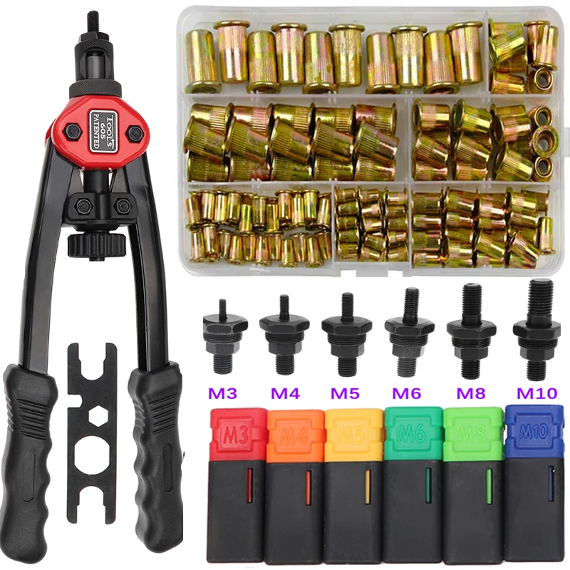 Box 150Pcs Flat Head Riveter Nut Gun BT605 Blind Heavy Hand Inser Rivet Nut Tool Manual Mandrels M3 M4 M5 M6 M8 M10 Auto Rivet