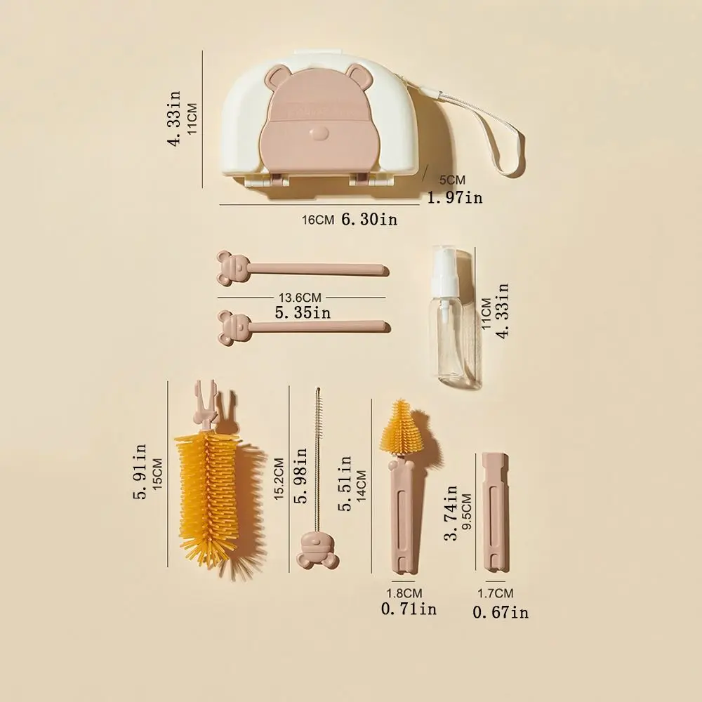 Multifunctional Bottle Cleaning Brush Set 8 in 1 Lion Glass Cup Washing Brush Silicone Storage Drain Rack