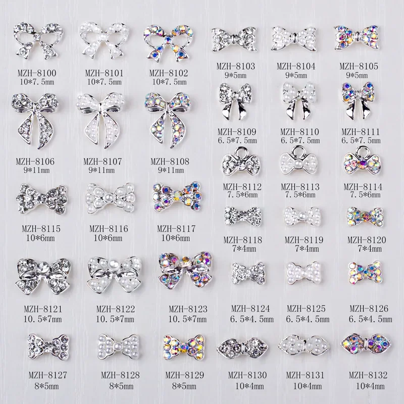 일본 스타일 네일 아트 장식, 활 모양 합금 네일 글리터, 작은 액세서리, 도매 드릴 장식