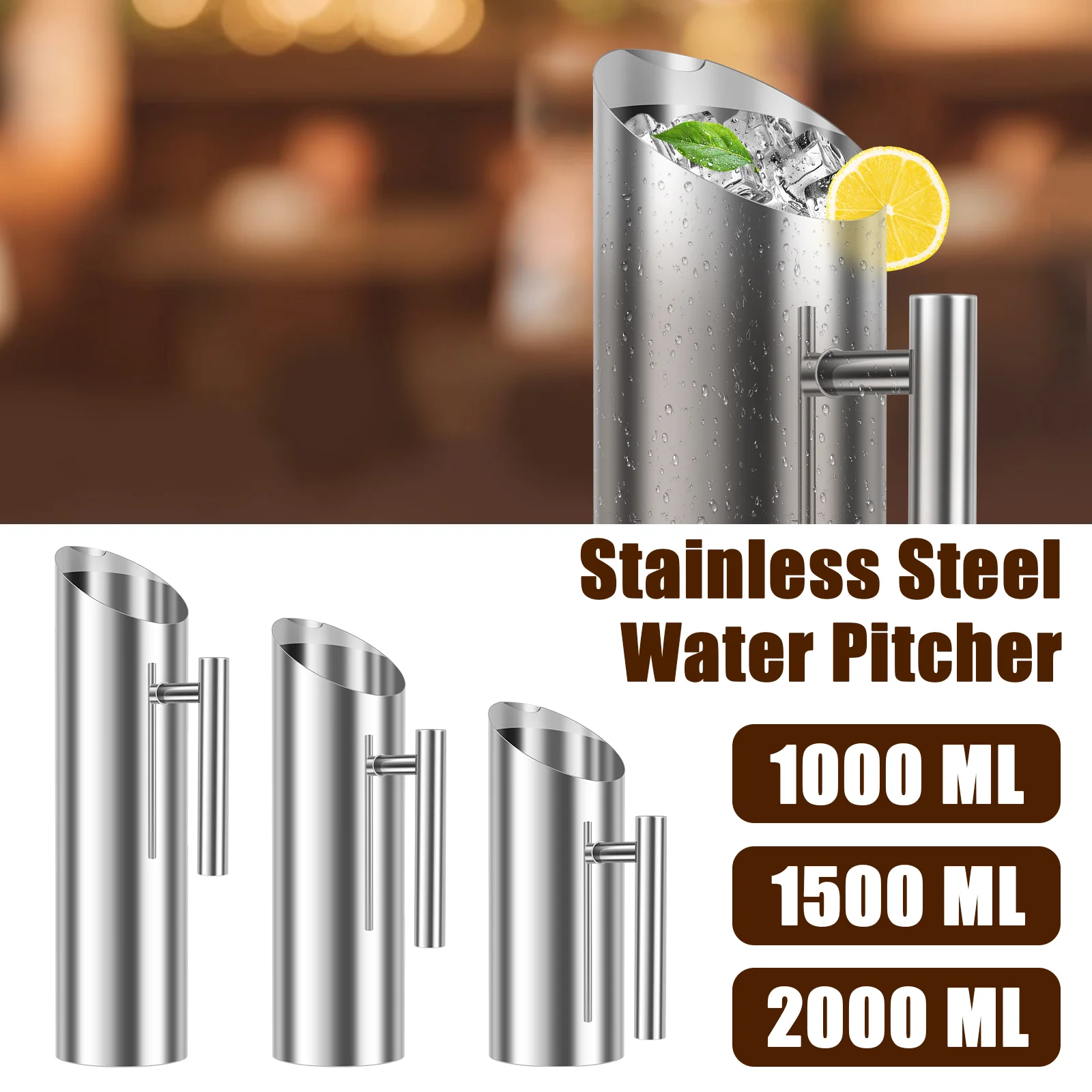 1/1.5/2L Pitcher Pot Kitchen Cold Wine Pitcher Stainless Steel Ice Jar Container Fruit Juice Pitchers Red Wine Divider Container