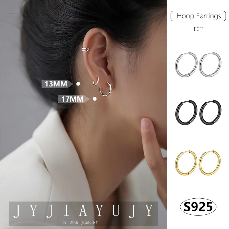

JYJIAYUJY 100% Sterling Silver S925 Hoop Earrings Round Shape Different Sizes 2 Colors Fashion Hypoallergenic Jewelry Gift E011