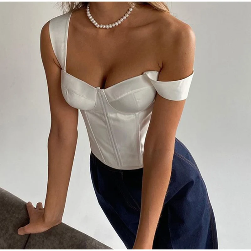 ladies bra Women Tank Crop Top Sleeveless Backless 2022 Ladies Elegant Y2K Camis Summer Sexy Tube Off Shoulder Fashion Zipper Corset Tops half bra