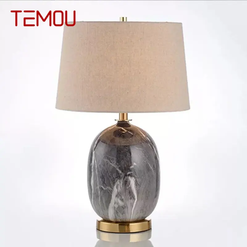 

TEMOU Modern Ceramic Table Lamp LED Nordic Creative Grey Bedside Desk Light Decor for Home Living Room Bedroom