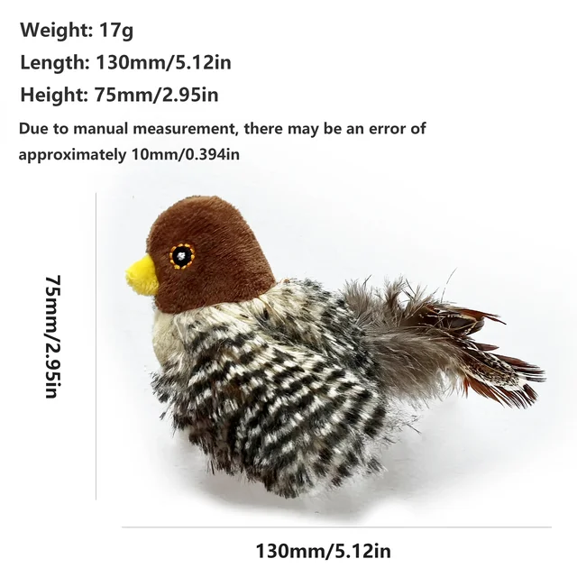 Washable Interactive Cat Toys Plush Flying Bird Squeak Cat Toy Sparrow Catnip Toys Vivid Chirping Simulation Bird Interactive 5