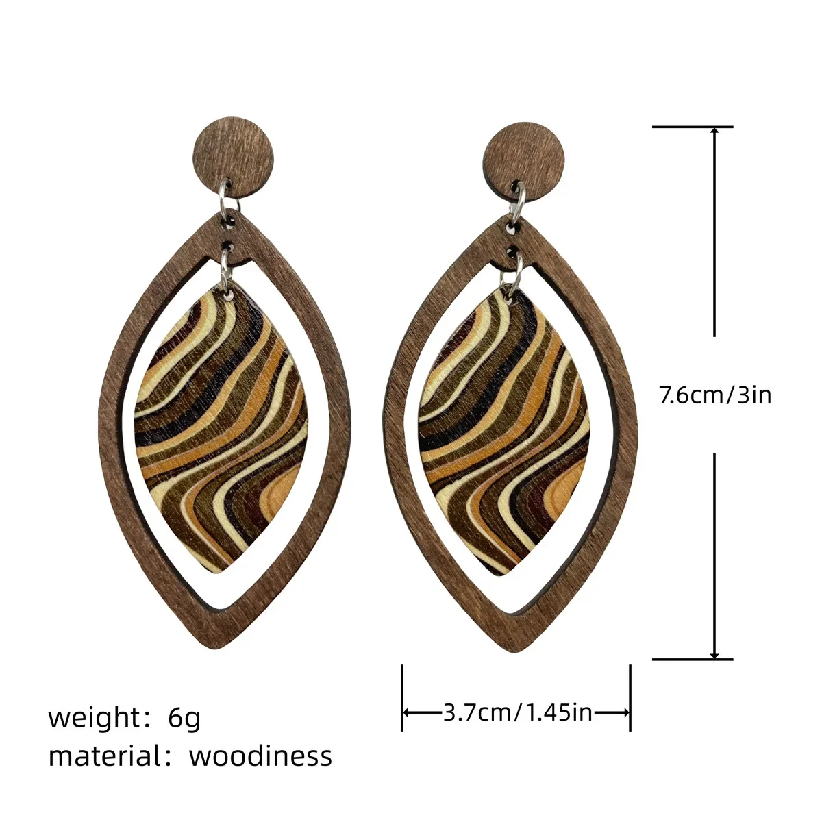 Bohemian Style Long Earrings Water Ripples Leaves Geometric Retro Wooden Earrings for Women Jewelry Wholesale 5