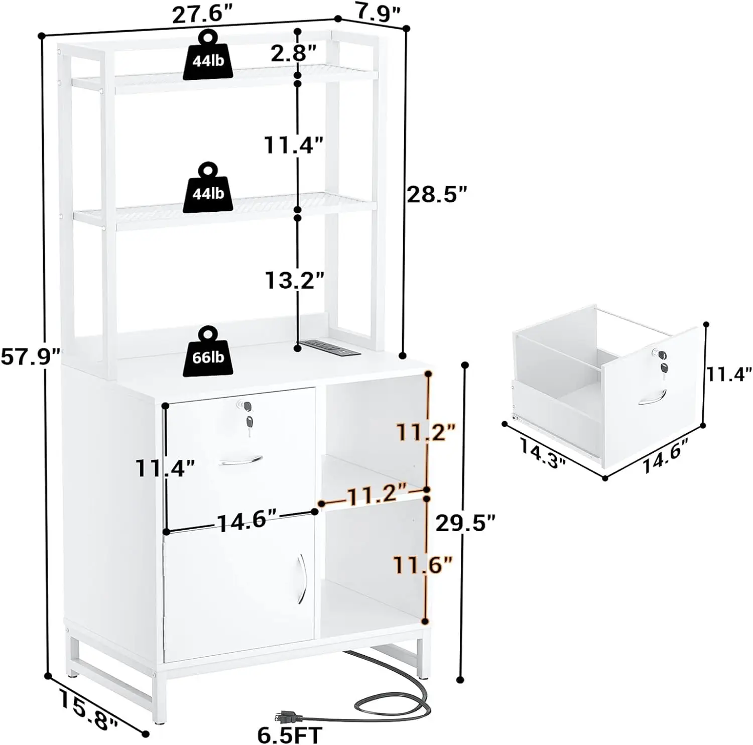 Vertical Filing Cabinet with Lock & Charging Station, Large Drawer Wood File Cabinet with Bookshelf
