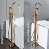 KEMAIDI Antique Brass Bathtub Shower Faucet Set Floor Standing Shower Systerm with 360 Swivel Spout Bathroom Bath Bathtub Mixer 3