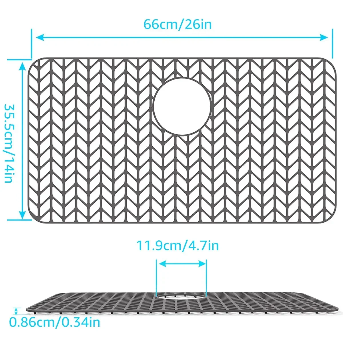L Silicone Sink Protector 26&times;14inch Heat-Resistant Kitchen Sink Mat Anti-Slip Mat Grid Drain Center Protecting