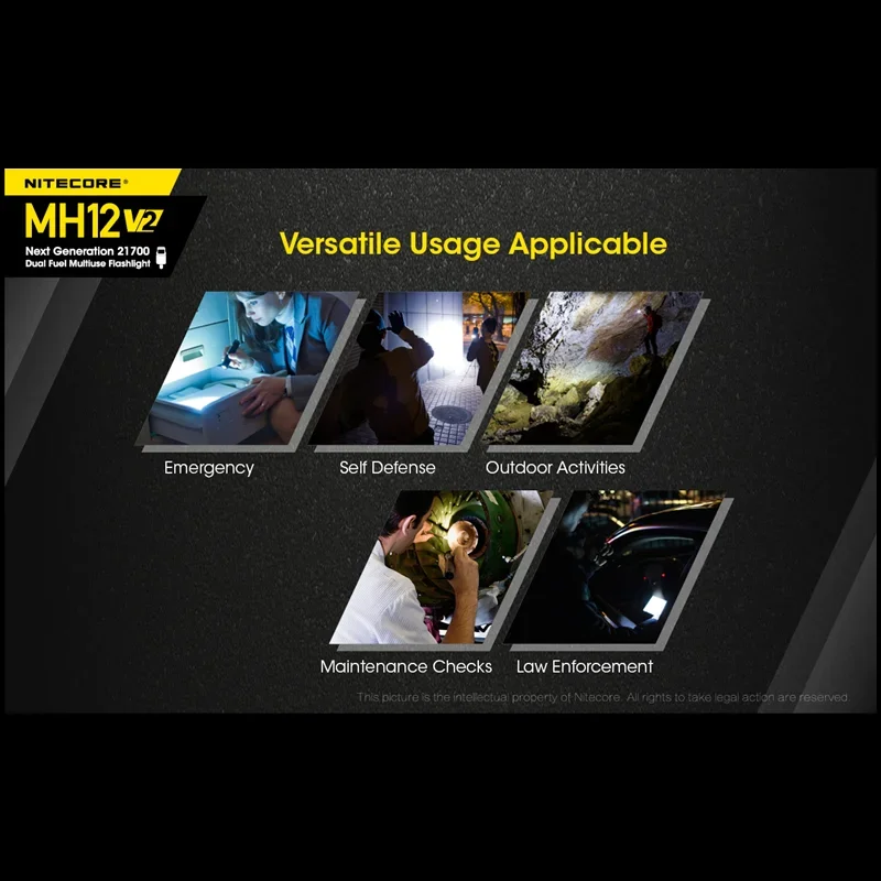 NITECORE 듀얼 연료 다용도 전술 손전등, 1200 루멘, MH12 V2