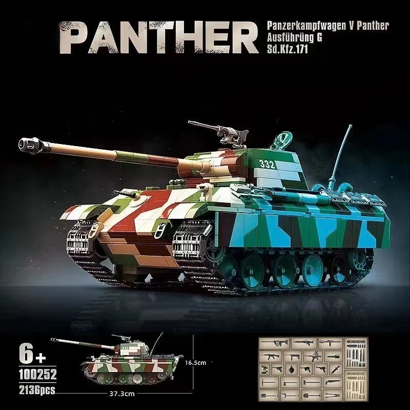 

2136 Pcs WW2 Germany Military Panther Leopard Medium Tank Model Building Blocks World War II Army Weapons Bricks Toys Boys Gifts