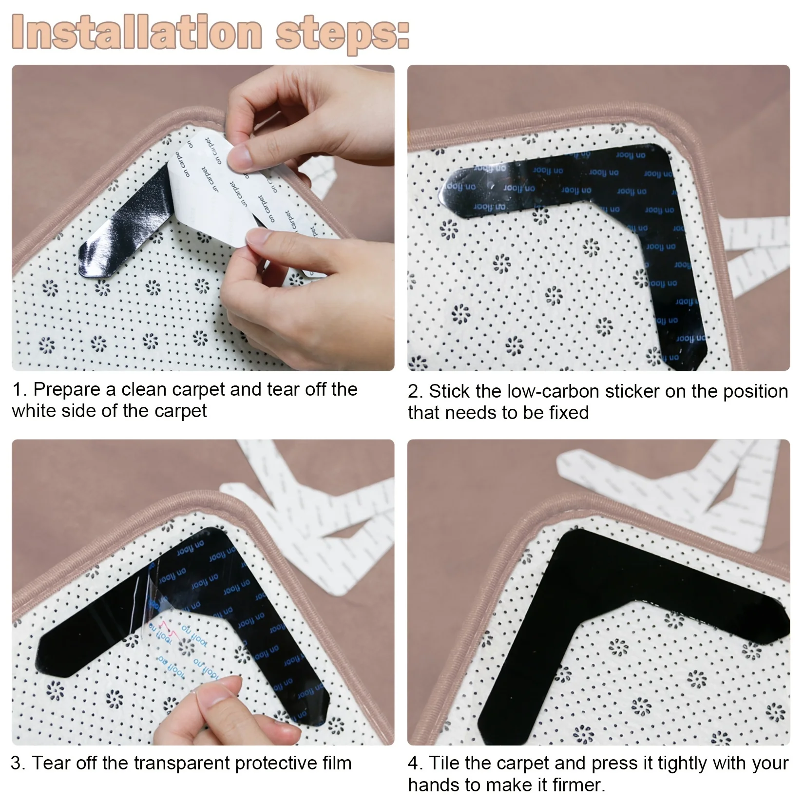 Carpet anti slip stickers anti slip stickers rug gripper carpet anti slip sticker 4/8pcs Carpet Tape Non Slip Rug Tape Reusable Rug Pad Gripper for Area Rugs Dual Sided Adhesive Sticker Keep Corners Flat