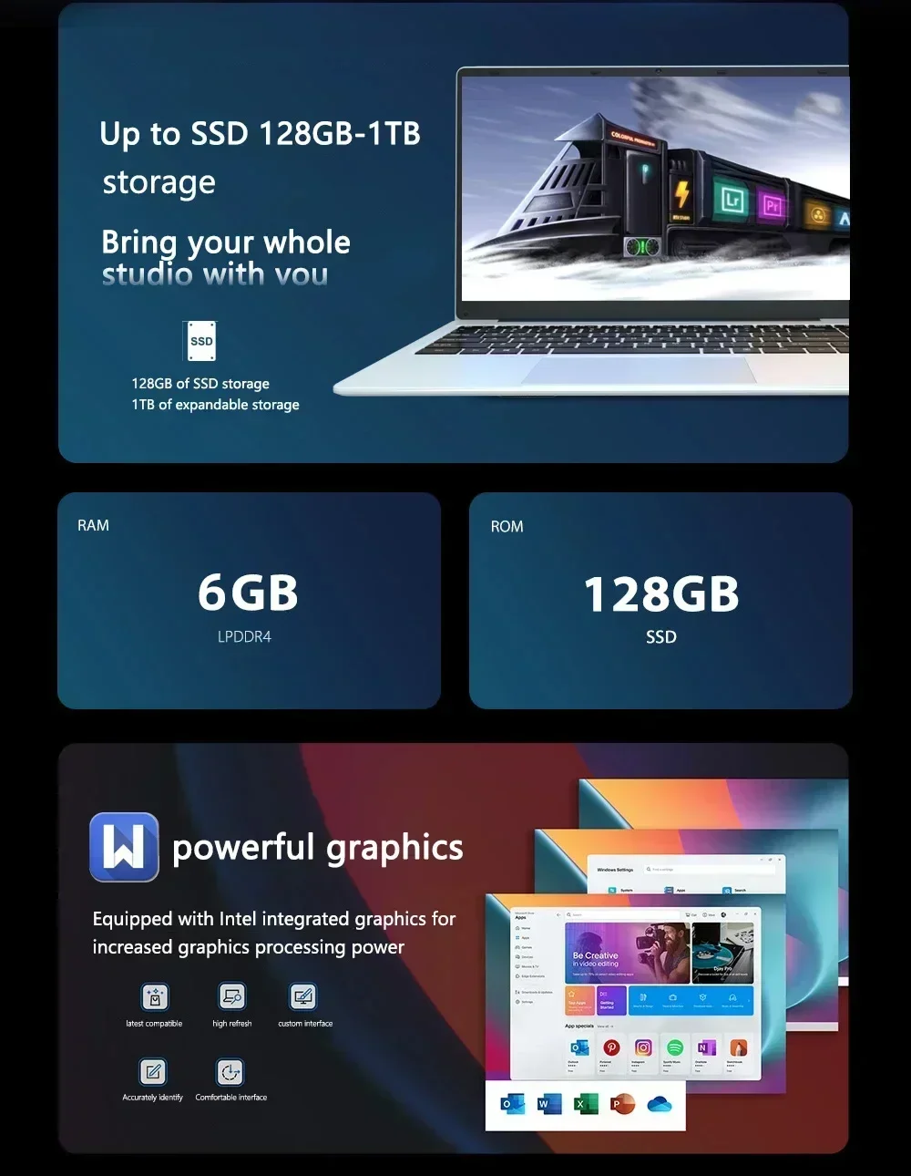 HUAV 14.1 FHD 스크린 노트북, 인텔 셀러론 J4105, 8GB RAM, 1024GB SSD, 윈도우 11 학생 노트북, 와이파이 블루투스, 2023 신제품