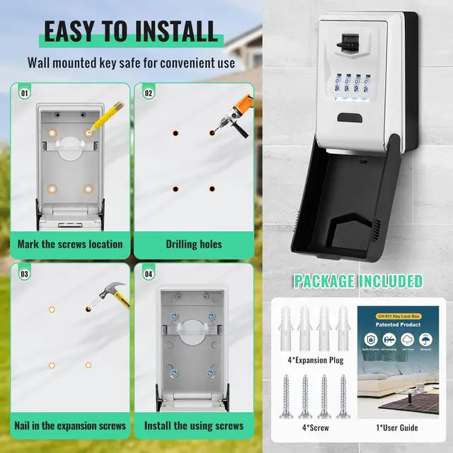Key Lock Box for Outside with Light Up Dials Resettable Sturdy Waterproof Combination Key Holder Wall Mount Key Storage Box 5