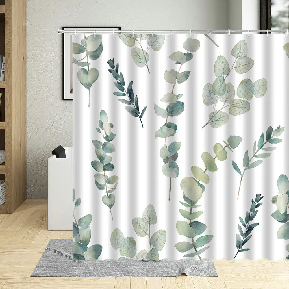 

Занавеска для душа с зелеными листьями растений, s занавеска для ванной комнаты, водонепроницаемая ткань из полиэстера с крючками, с 3d рисунком
