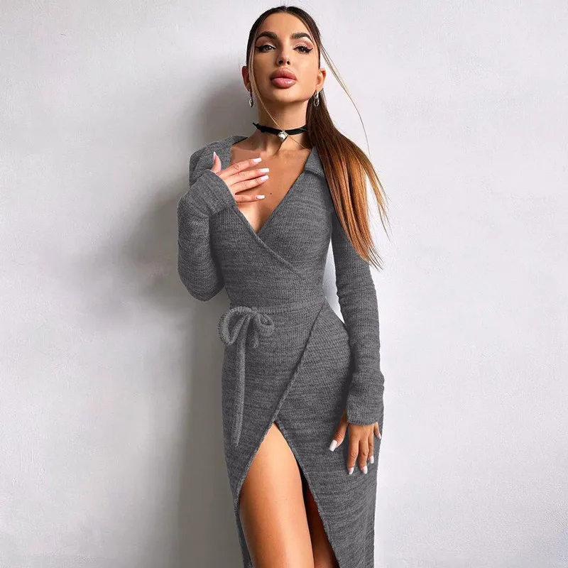 High Waist Lace-Up V-Neck Maxi Dress For Women Patchwork Fashion Drawstring Elegant Bandage Dress Y2k Sexy Long Dress