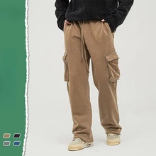 

Men's Spring and Autumn New Loose Edge Workwear Bag Straight Terry Washed Sweatpants Idle Style High Street Trendy Trousers2252