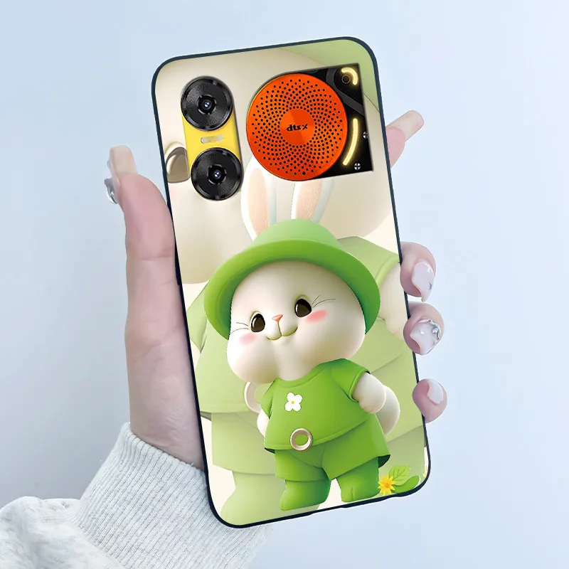Cute Rabbit Black Silicone Phone Case, Soft TPU Cover
