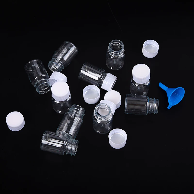 10PCS Plastic PET Clear Empty Seal Bottles Solid Powder Medicine Pill Vial Container Reagent Packing Bottle Refillable Bottle