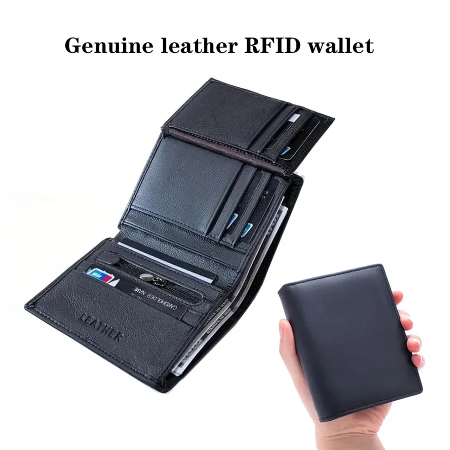 3-Fold Business Purse with Zipper Pocket & Multi-Card Slots Genuine Leather Men's RFID Blocking AntiTheft Wallet папернік  지갑