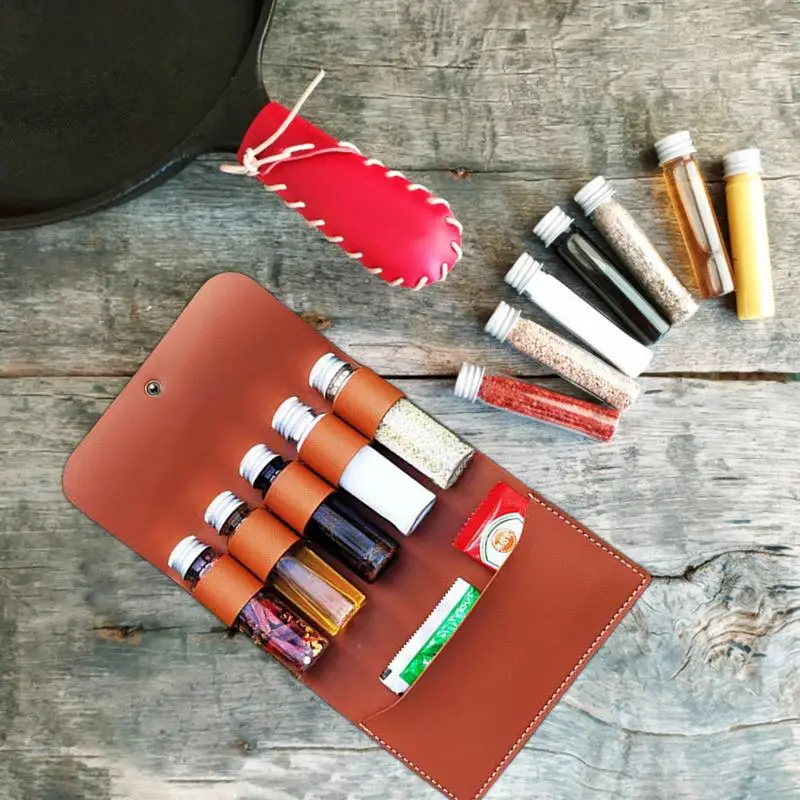 Outdoor Spice Bottle Set Portable Folding Leather Waterproof Large Capacity Camping Hiking Bushcraft Picnic BBQ Seasoning Bag seasoning jar refillable plastic bottles seasoning container portable food container