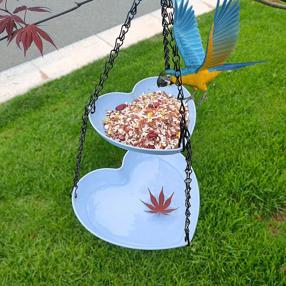 1pc Double Heart Shaped Bird Feeder with Three Chain, Double Hanging Tree Bird Feeder, Outdoor Balcony Garden Feeder, Water