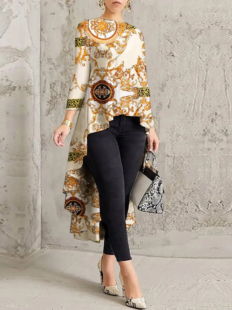 

2023 ZANZEA Women Floral Printed Blouse Autumn Long Sleeve Asymmetrical Shirt Bohemian Party Blusas High Low Tops Oversize Tunic