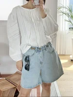 New 2024 Summer Denim Shorts For Women High Waist Sky Blue Color Wide Leg Loose Buttons Streetwear Loose Jean Shorts Women - Image 2