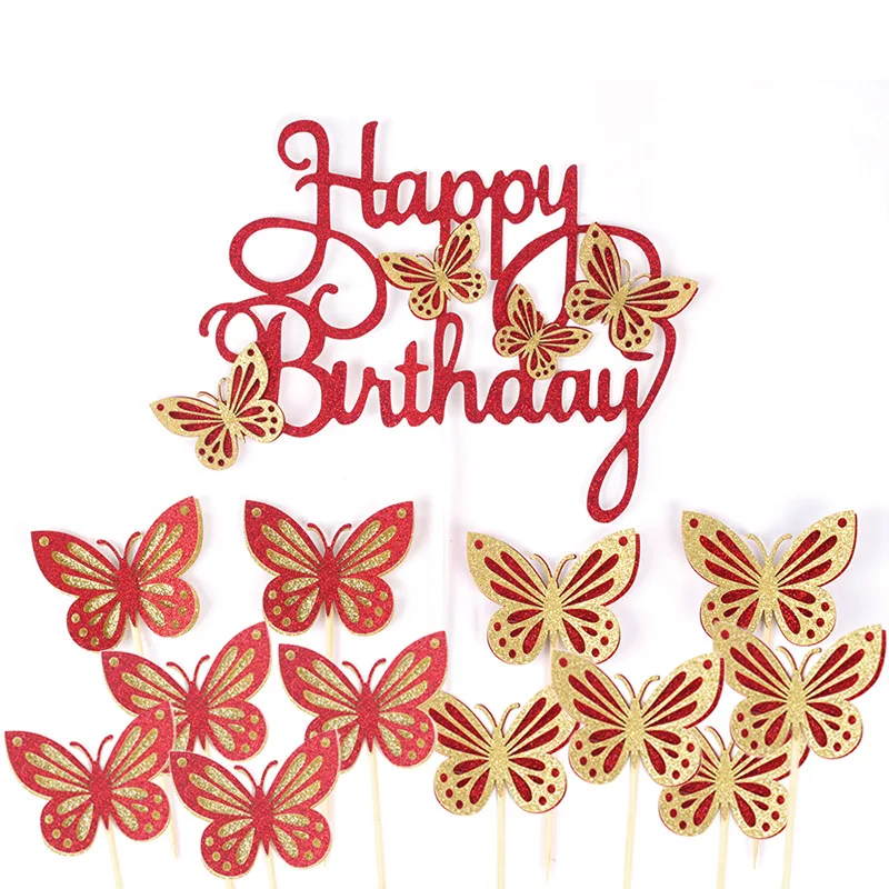 Glitter Butterfly Cake Toppers Set - 13pcs for Celebrations & Decorations