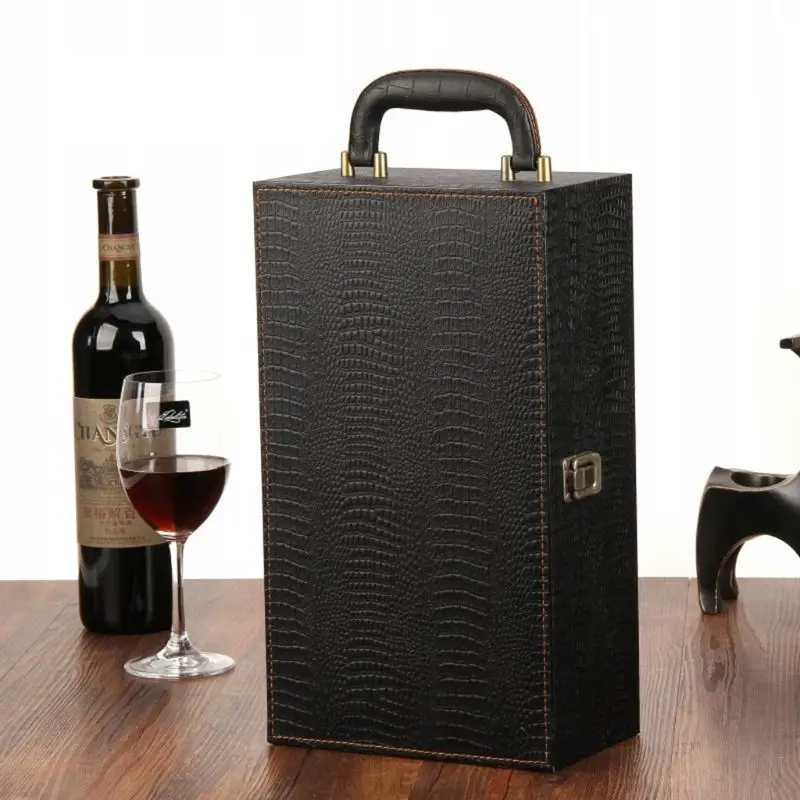 

Wine Bottle Box Leather Luxury Bag 2 Red Wine Champagne Tote for Carrier Handle D08D