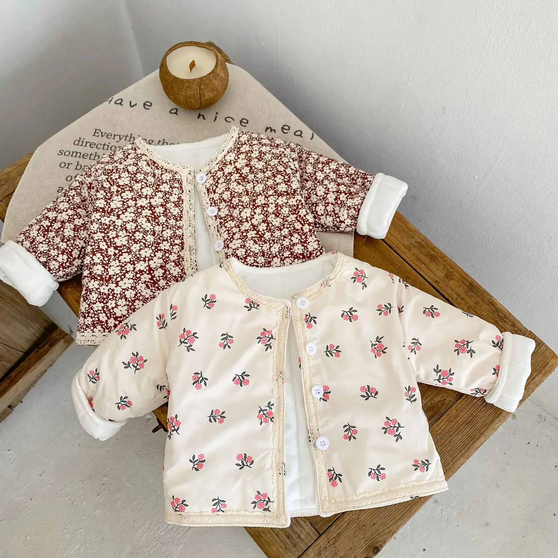 Winter New Girls Babies and Childrens Cotton Coat Thickened Long Sleeve Cotton Clip Cardigan Coat