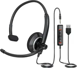 Premium Wired USB Headset with Noise Cancelling Microphone and Enhanced Sound Quality (3.5mm usb single)